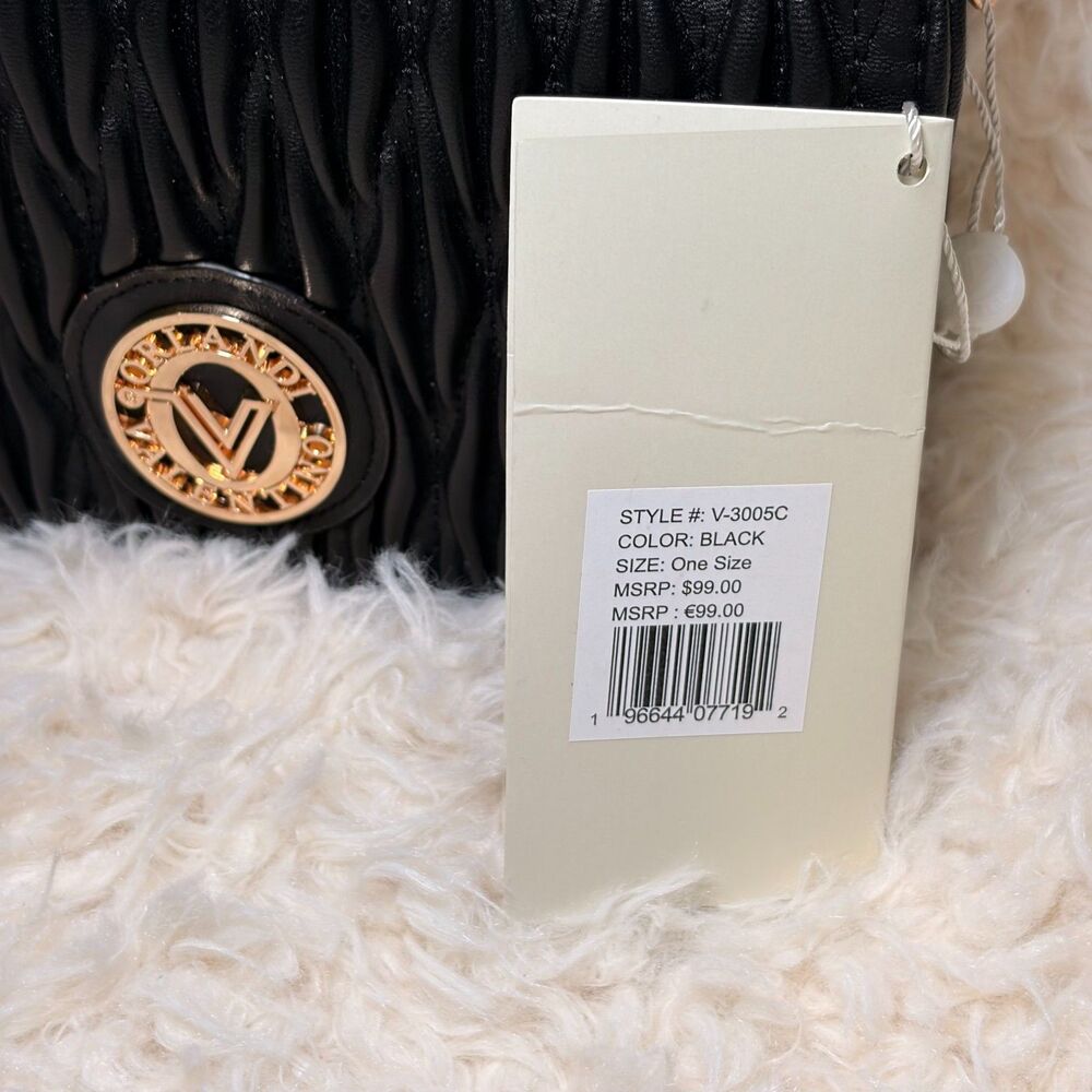 NWT Valentino Orlandi Black Crossbody Bag Wavy Quilted Wallet Gold Chain Strap - Picture 2 of 12